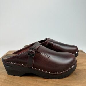 New Womens Troentorp Swedish Donatello Black Cherry Leather Classic Clogs EU 38